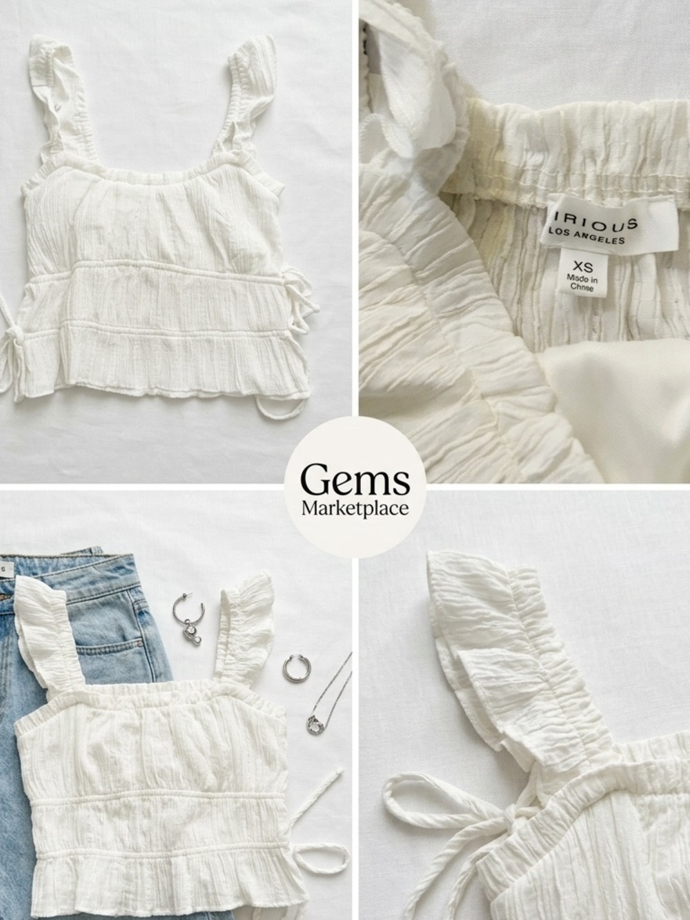 Kirious White Ruffled Crop Top